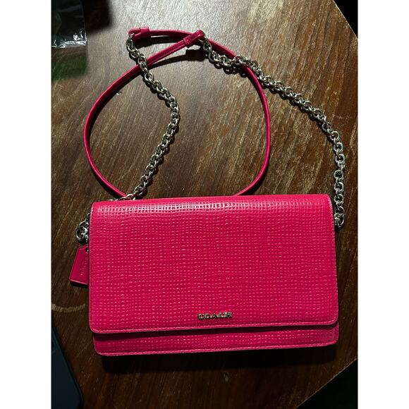 Coach  Madison Up Town Clueless Embossed Pink Ruby Leather Crossbody Purse - Picture 1 of 12